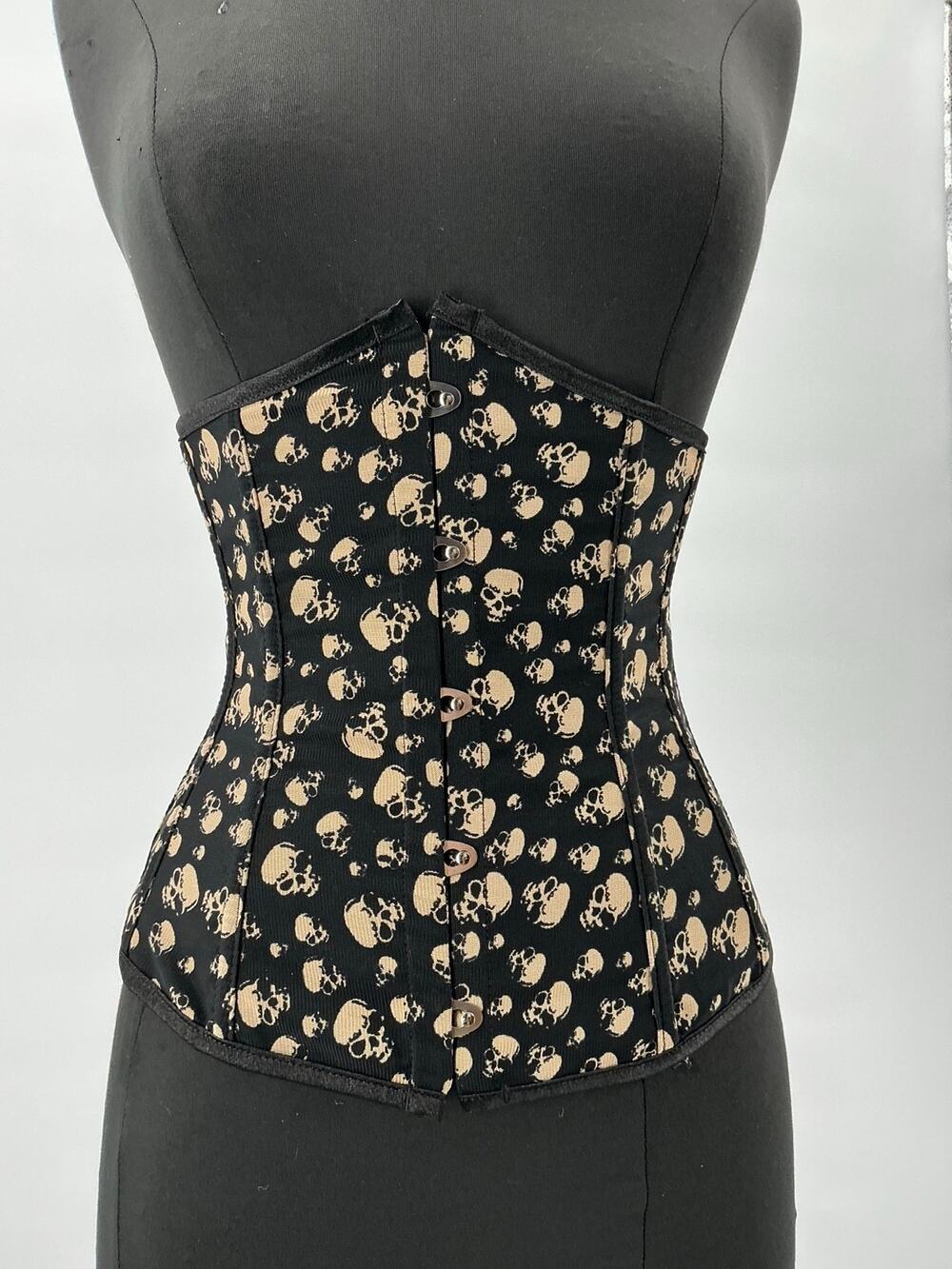 Black Mesh Skull Brocade Underbust Corset Busk Lace-Up Small